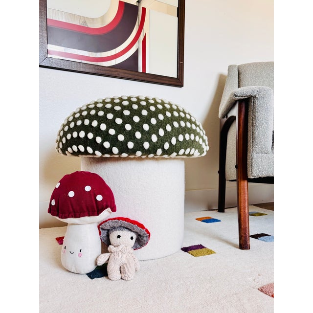 Not Yet Made - Made To Order Mushroom Ottoman in Green Wool Fly Agaric For Sale - Image 5 of 11