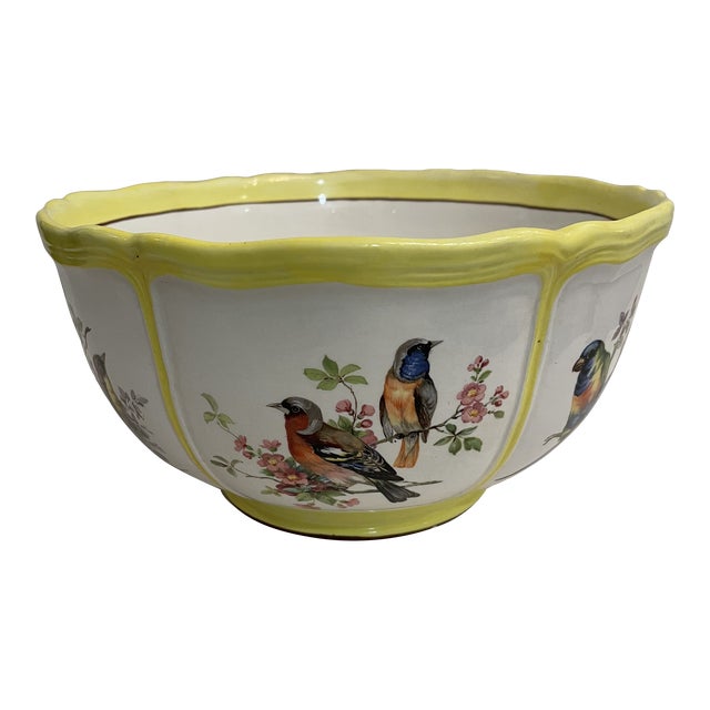 1980’s Mottahedeh Faience Italy Bowl With Handpainted Birds For Sale