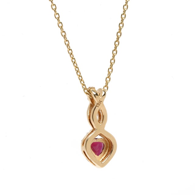 Modern 0.62ctw Diamond and Ruby Heart Charm Necklace, 18k Yellow Gold, Length 18 In. For Sale - Image 3 of 7