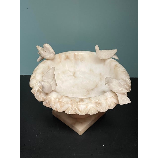 Mid 20th Century Italian Alabaster Bird Bath and Marble Pedestal Bowl