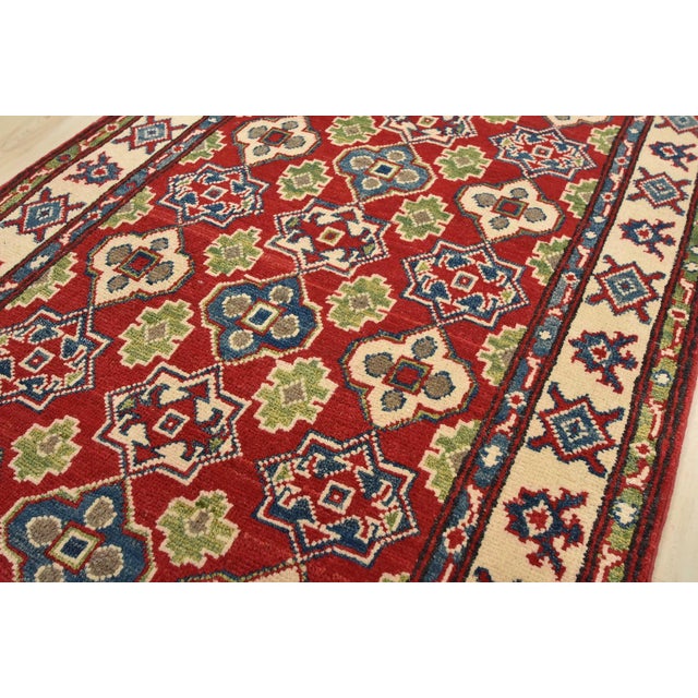 Kazak Runner 2'8'' X 9'8'' Red Wool Tribal Geometric Hand-Knotted Oriental Rug For Sale - Image 4 of 12