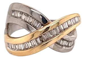 Diamond 14k Two Tone Gold Crossover Band Ring - Size 7