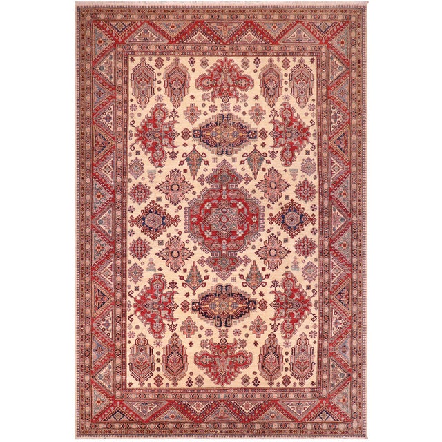 Southwestern Super Kazak Ivory/Red Wool Rug - 8'8'' X 12'4'' For Sale - Image 10 of 10