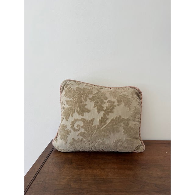 Vintage Floral Cut Velvet Accent Pillow With Blush Cord Trim For Sale - Image 4 of 5