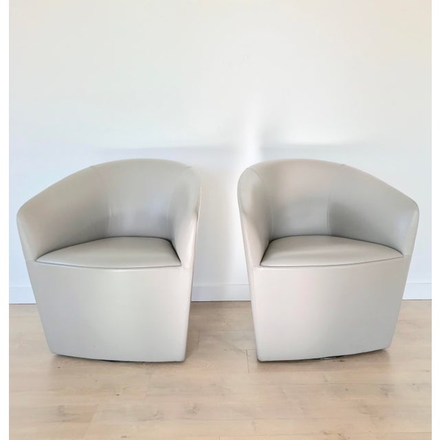 Vintage Leather Swivel Barrel Chairs A Pair Chairish