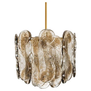 Large Chandeliers with Citrus Swirl Smoked Glass attributed to J. T. Kalmar for Kalmar, Austria, 1969 For Sale