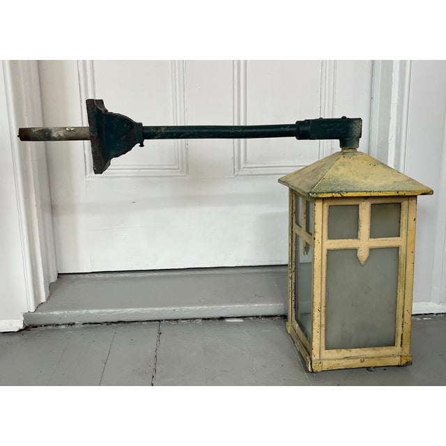 Antique early 20th century Aesthetic Movement Mission outside iron wall lantern in the style of Charles Rennie Mackintosh....
