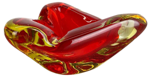 Italian Red Yelllow Ashtray in Murano Glass, 1970s