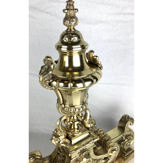 18th Century French Louis XVI Gilded Bronze Fireplace Chenets or Urn Andirons For Sale In Miami - Image 6 of 11