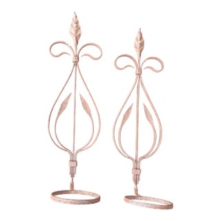 Antique Spanish Handmade Wrought Iron Pot Hanger Wall Sconces Pair 18" H 4"d For Sale