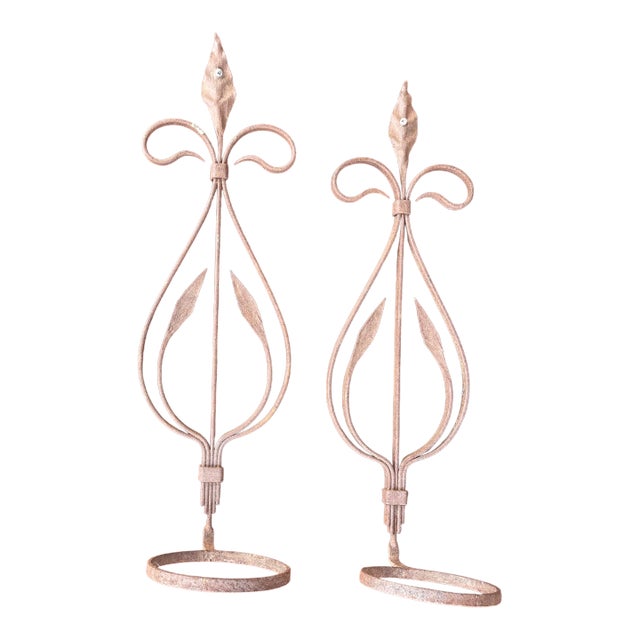 Antique Spanish Handmade Wrought Iron Pot Hanger Wall Sconces Pair 18" H 4"d For Sale