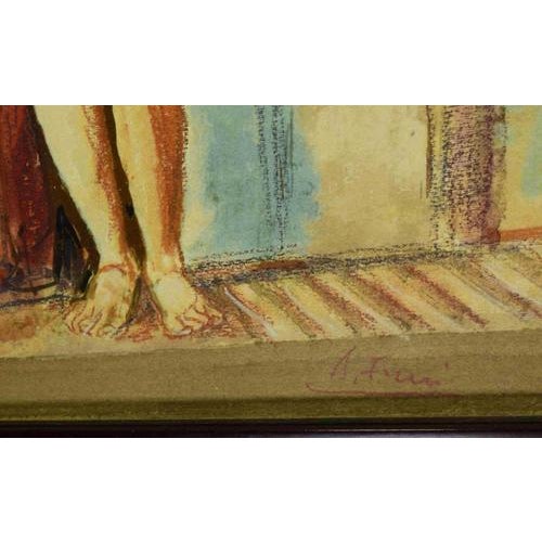 Woman nude is a modern artwork realized by Achille Funi in the early 20th Century. Mixed media on plywood. Hand signed on...