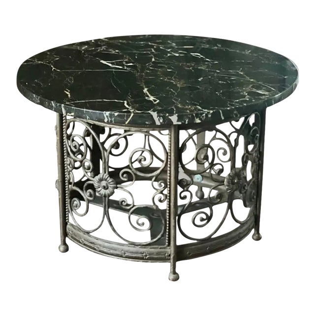 20th Century French Art Deco Iron and Marble Side or Small Coffee Table For Sale
