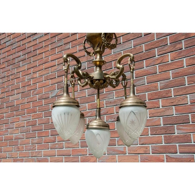 Mid-Century Modern Mid 20th Century Brass Chandelier, Western Europe., 1950s For Sale - Image 3 of 10