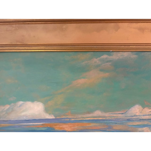 Blue Vintage Skyscape Oil Painting on Canvasboard For Sale - Image 8 of 11