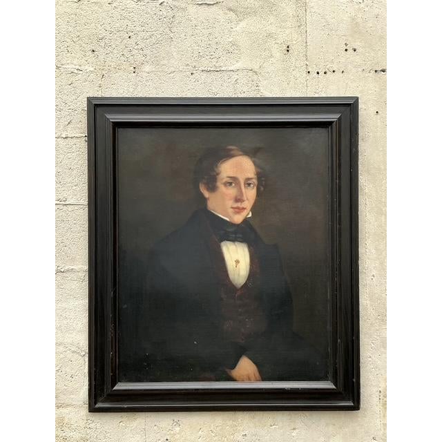 Black Vintage Boho Original Oil Portrait on Canvas For Sale - Image 8 of 10