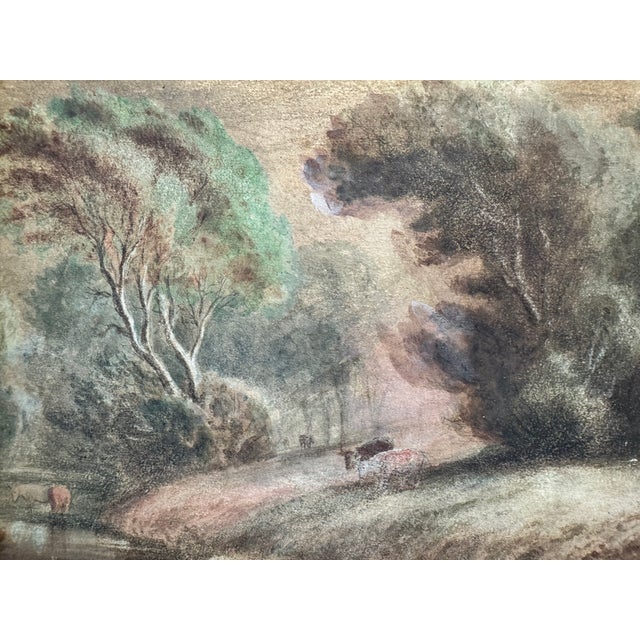 Fantastical French antique fairytale watercolor in vintage ornate gold and wood frame with dark tan liner annd gold wood...