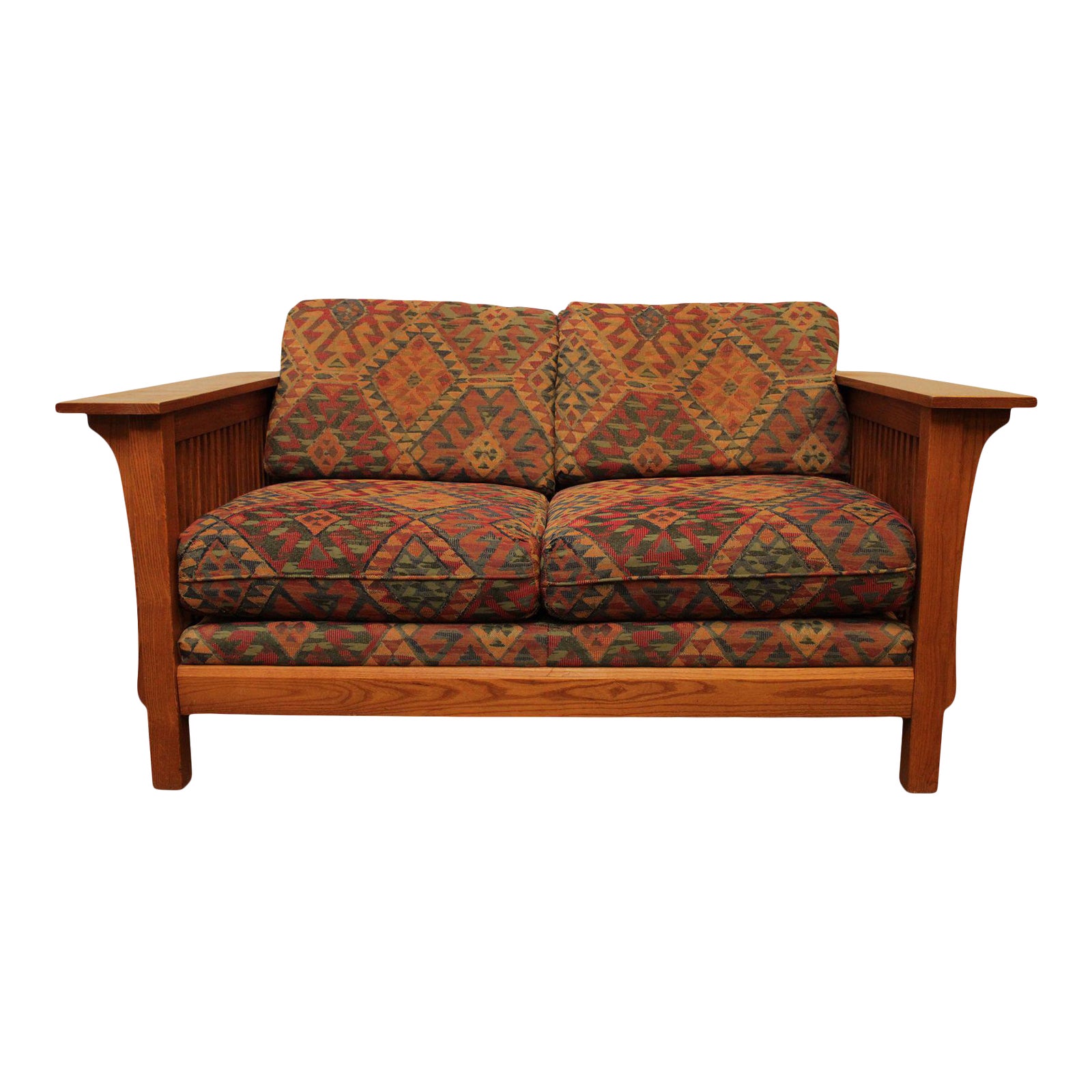 Bassett Mission Style Oak Spindle Loveseat Chairish