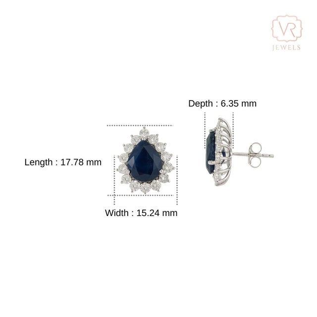 8.01ct Royal Blue Sapphire & 2.19ct Diamond Halo Pear Stud Earrings in 14k White Gold- A Pair For Sale - Image 11 of 16