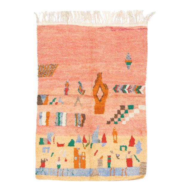 Mid Century Moroccan Rug 4'1" X 5’10" For Sale