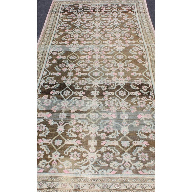 Textile Pink, Gray, Charcoal and Brown Vintage Hamadan Rug With Flower Design For Sale - Image 7 of 13