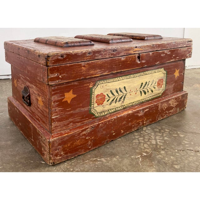 Late 19th Century Antique Hand-Painted Wood Trunk Tool Chest For Sale - Image 5 of 12