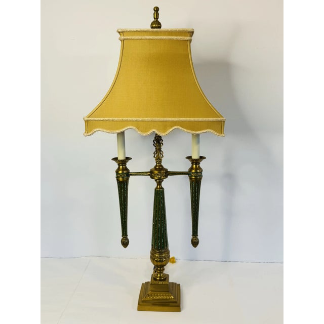 Chelsea House Solid Brass Candelabra Style Table Lamp With Rectangular Silk Shade. This table lamp is solid brass with...