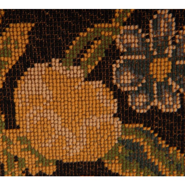 Gothic 19th Century French Needlepoint Pillow Throw Cushion Floral Dark Blue Hand Crafted For Sale - Image 3 of 9