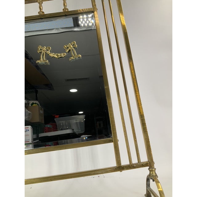 Hollywood Regency 1970s Tall Art Nouveau Brass Mirror Fire Screen Bow Footed Hollywood Regency Ornate For Sale - Image 3 of 11