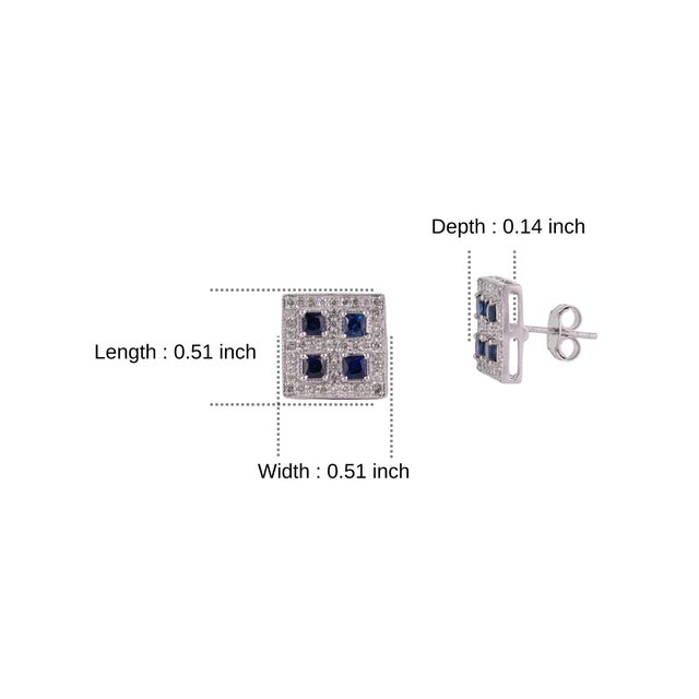 Art Deco Blue Sapphire & Diamond Square Halo Wedding Stud Earrings - 2 Pieces For Sale - Image 10 of 13