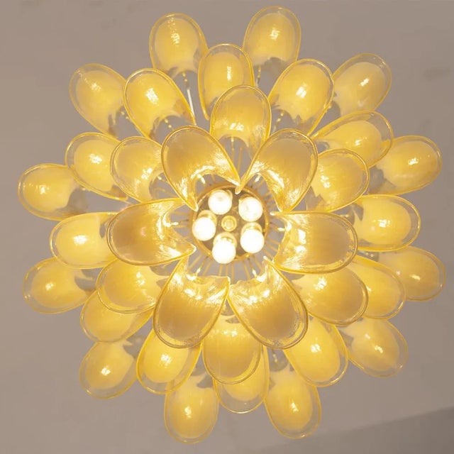 Metal Italian Petal Suspension Lamp in Murano Glass Amber and White Color, 1990s For Sale - Image 7 of 12
