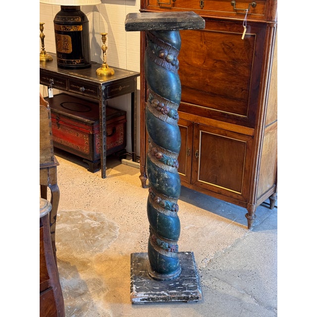 Italian Italian Carved and Painted Column Pedestal For Sale - Image 3 of 7