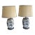 Antique Blue and White Lamp Set With Original Shades - A Pair For Sale