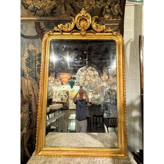 Traditional 19th C. French Louis Philippe Mirror With Crest and Greek Key Pattern For Sale - Image 3 of 12