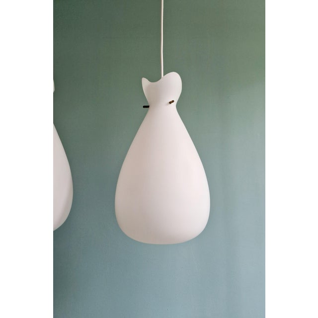 Scandinavian Pendant Light in White Satin Glass and Brass, 1960s For Sale - Image 16 of 18