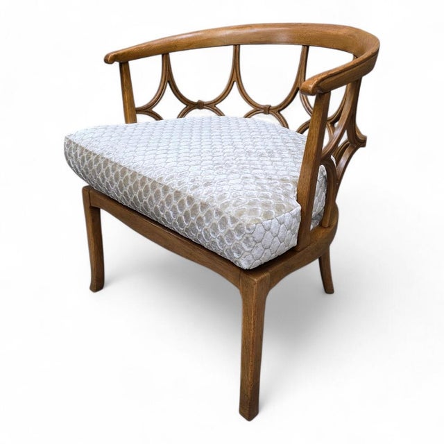 Mid-Century Modern MCM William "Billy" Haines Fruitwood Spider/Barrel Back Lounge Newly Reupholstered For Sale - Image 3 of 8