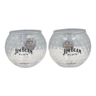 2016 Pga Jim Beam Golf Ball Shaped Old Fashioned Whiskey Glass - 2pc For Sale