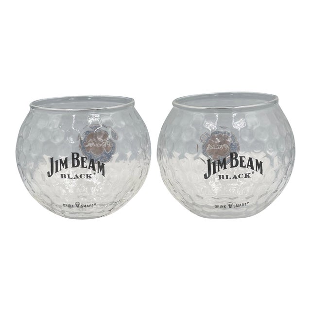 2016 Pga Jim Beam Golf Ball Shaped Old Fashioned Whiskey Glass - 2pc For Sale