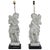20th Century Pair of White Glazed Terracotta Cherub Lamps on Wooden Bases For Sale