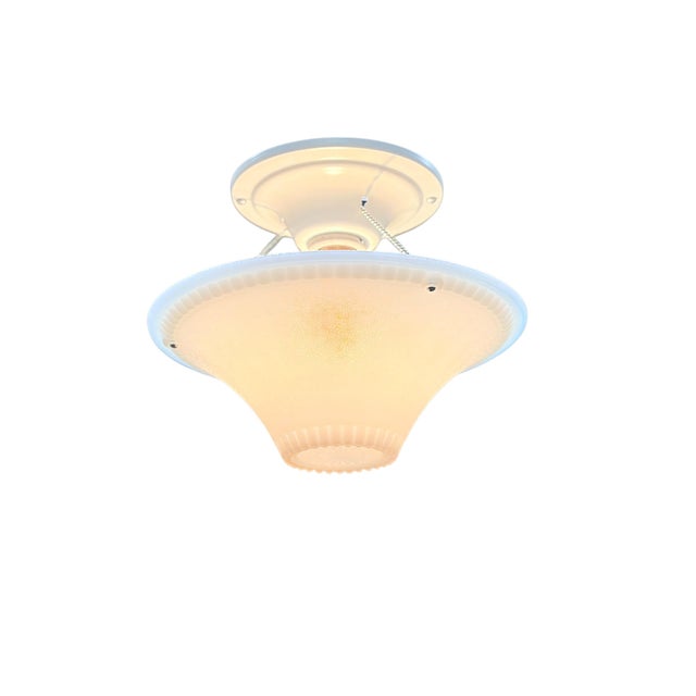 Mid-Century Modern 1940s Bead Chain Hanging Bowl Lights for a Bedroom or Hallway With Silver Oxide Milk Glass Shade on Metal Fixture New Paint For Sale - Image 3 of 8