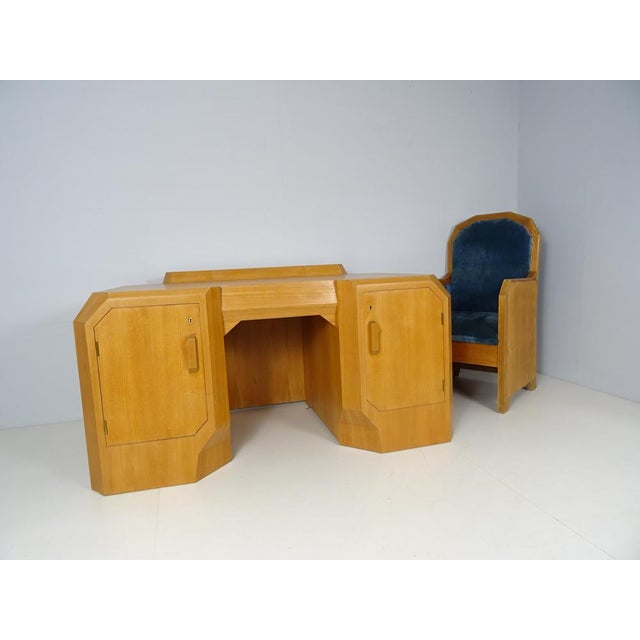 Anthroposophical Desk with Armrest Chair attributed to Felix Kayser, Set of 2 For Sale - Image 3 of 18