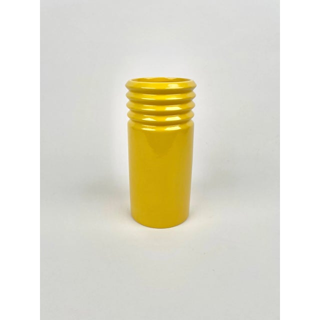 Ceramic Yellow Ceramic Cylindric Vase from Il Picchio, Italy, 1960s For Sale - Image 7 of 9