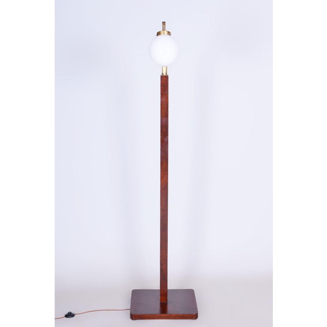 Brown Czech Art Deco Floor Lamp in Walnut and Brass, 1930s For Sale - Image 8 of 10