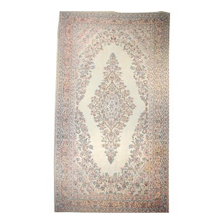 Vintage Oversized Persian Qazvin Area Rug, Hand-Knotted Wool, Floral Medallion, 10x20, Ivory & Blue For Sale