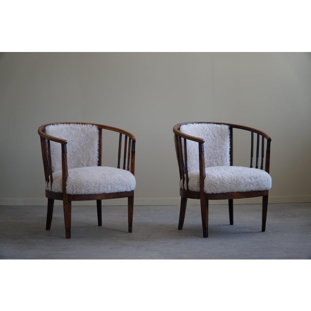 Set of Danish Armchairs in Beech & Lambswool, 1920s For Sale - Image 16 of 18