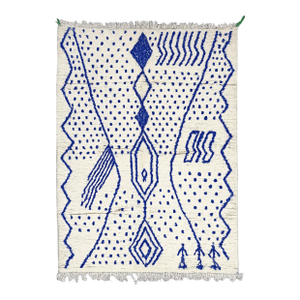 White and Blue Azilal Rug - 9.8 X 6.3 Ft