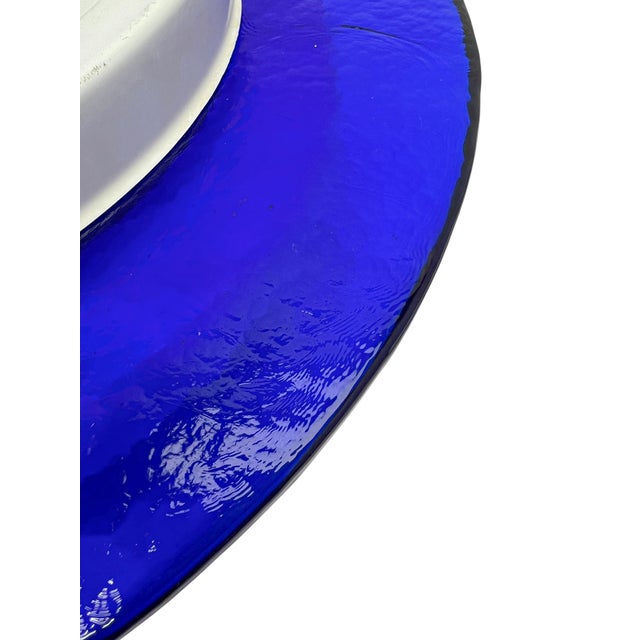 Glass Italian Blue and White Round Vetri Murano Wall Light, 1980s For Sale - Image 7 of 15