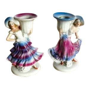 Vintage German Porcelain Dancer Candlestick Holders - a Pair