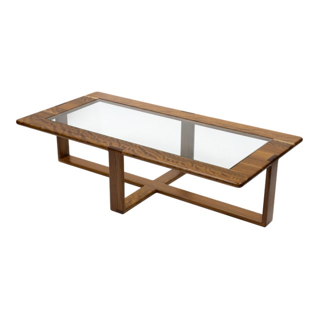 Vintage Solid Shedua and Glass Coffee Table by Gerald McCabe For Sale