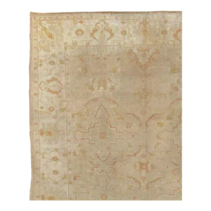 Antique Oushak Carpet, Handmade Turkish Oriental Rug, Beige, Taupe, Soft Shrimp